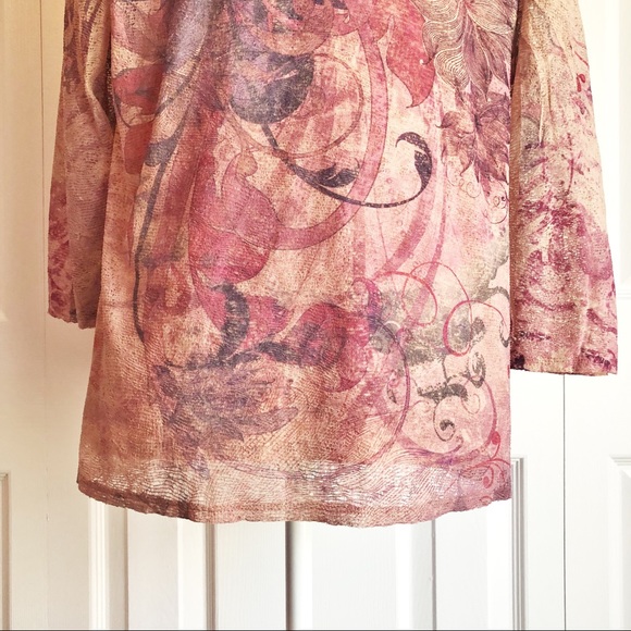 Coldwater Creek Abstract Pink Print Tiered Ruffle Top Large - Picture 15 of 15